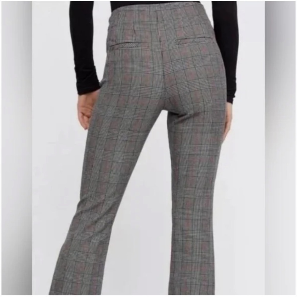 Free People Kick Flare Plaid Cropped High Rise Gray Trouser Pants Plaid Office - Picture 3 of 14